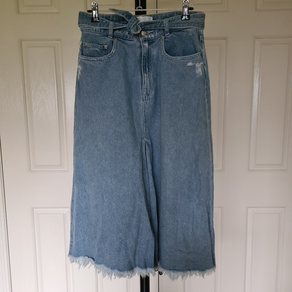 Zimmermann Dresses & Skirts - Zimmermann Denim 1 Faded Blue Distressed Knee Lenght with Waist Strap Belt Skirt